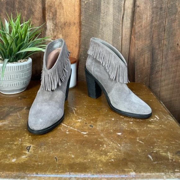 Joie Grey Suede Fringe Booties - Size 36 1/2 - US 6 - Picture 3 of 13